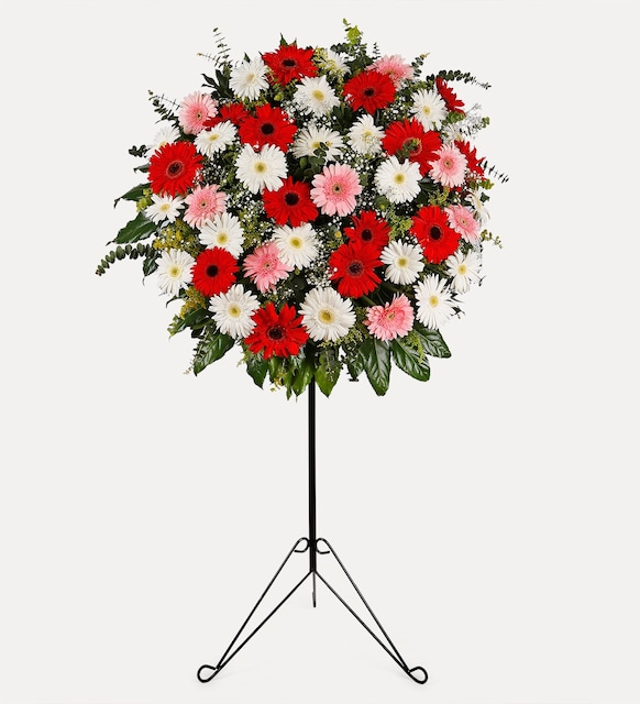 Kırmızı, Beyaz ve Pembe Gerbera Ayaklı Ferforje 