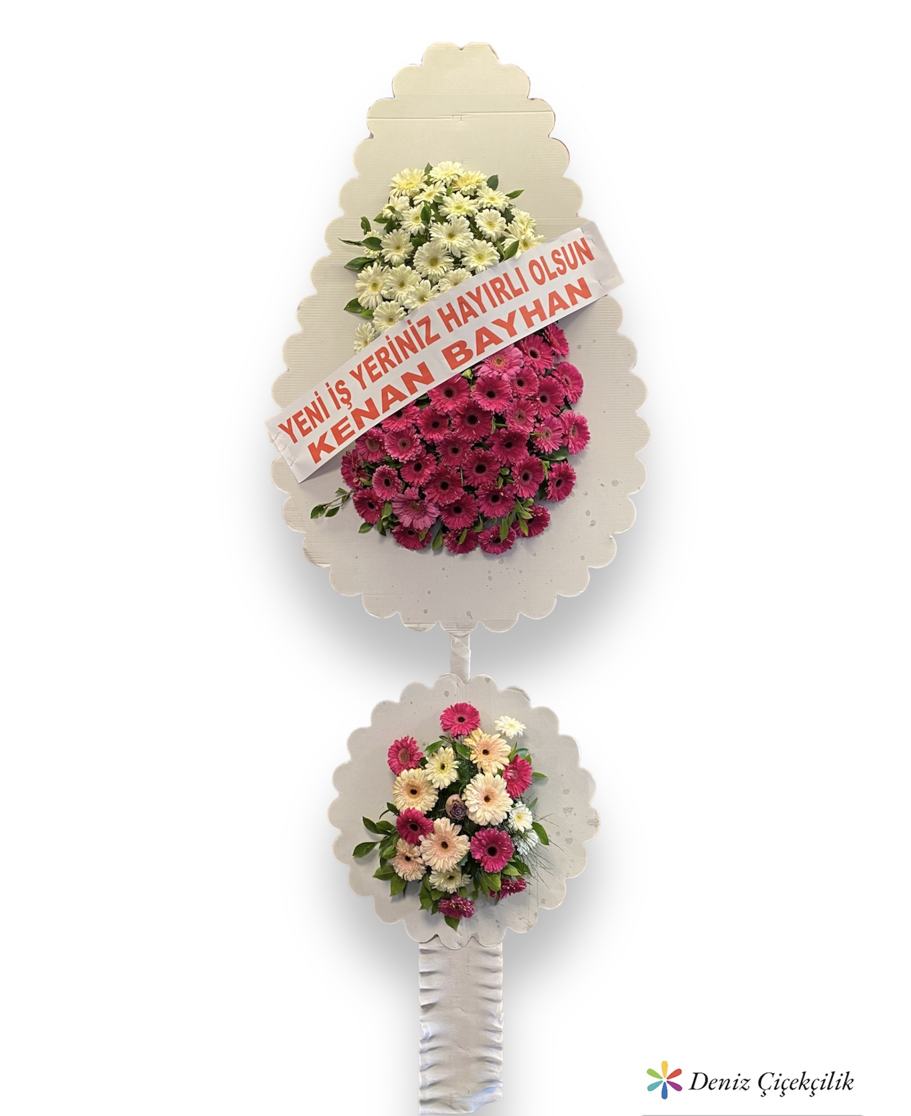 Pembe ve Beyaz Gerbera Çelenk  Açılış ve Kutlamalar İçin Gösterişli Tasarım