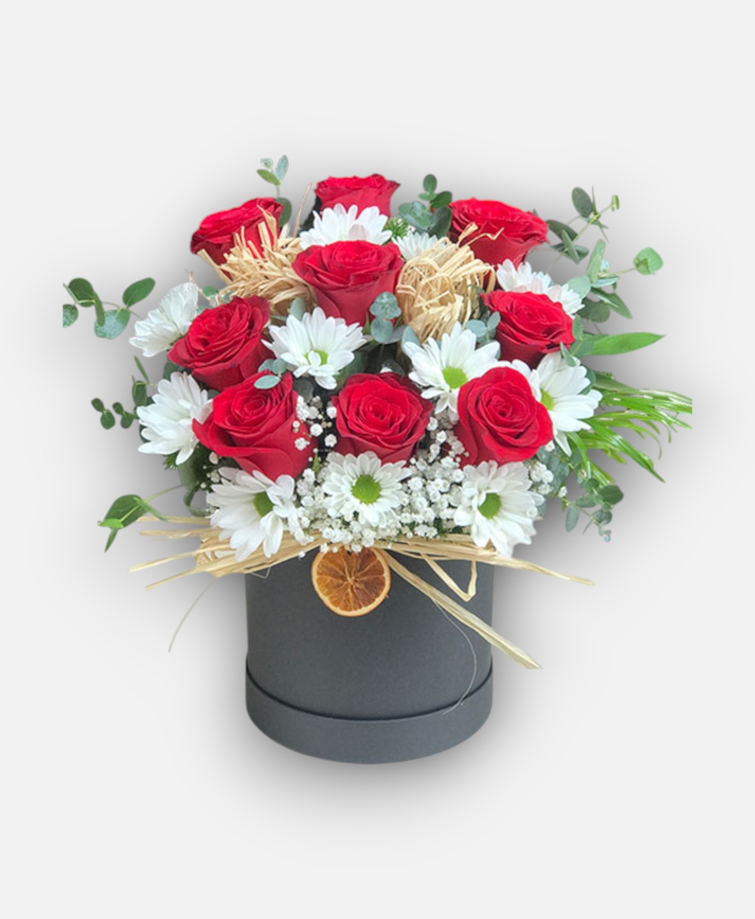 Kırmızı Gül ve Papatyalı Kutuda Aranjman