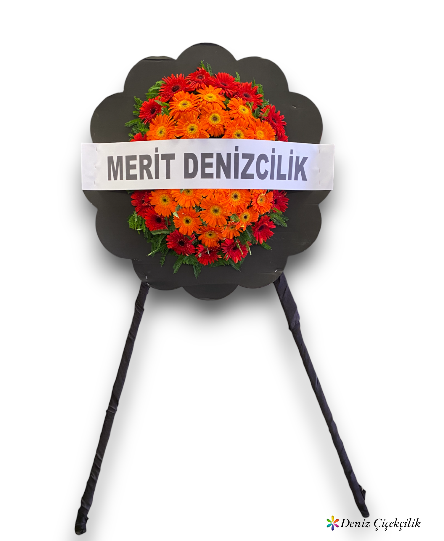 Turuncu Ve Kırmızı Gerberalar Tek Katlı Çelenk