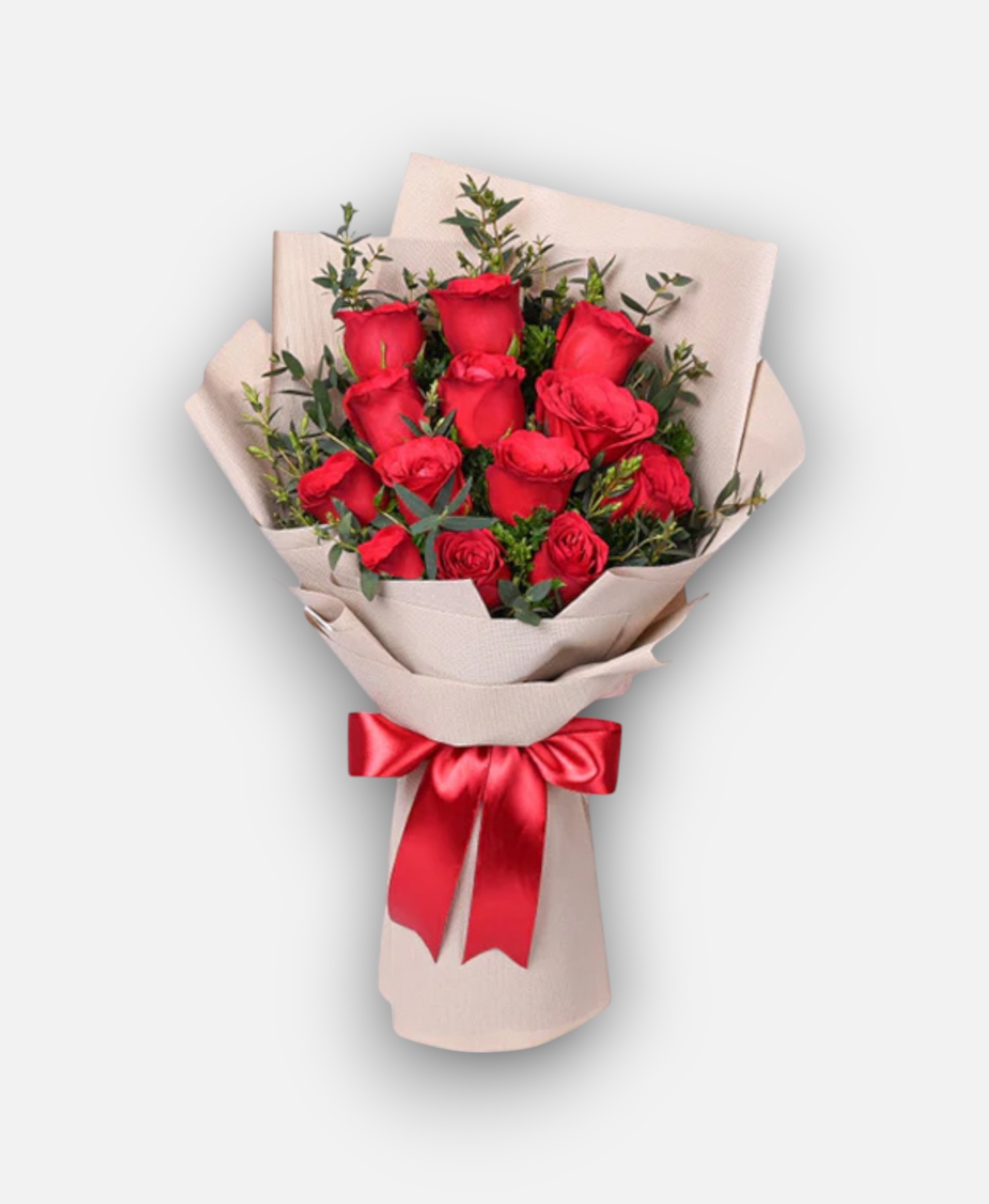 13 Adet Kırmızı Gül ile Krem Zarafeti Buketi
