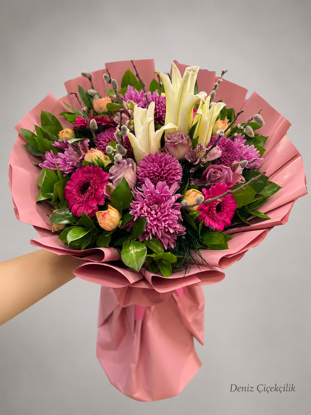 Pembe Bahar Lilyum ve Gerbera Buketi